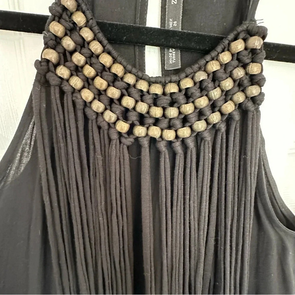 Zara Basics Maxi Black Dress Viscose Halter Neck Beading and Fringe Size Sm… - Picture 7 of 14